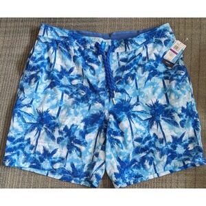 Izod‎ Mens 2XL Lined Swim Trunks Blue Palm Tree Print Saltwater Shorts XXL NWT